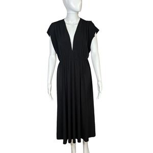 asos‎ Designs Black Basic Plunge Stretchy long Skater Dress size 6